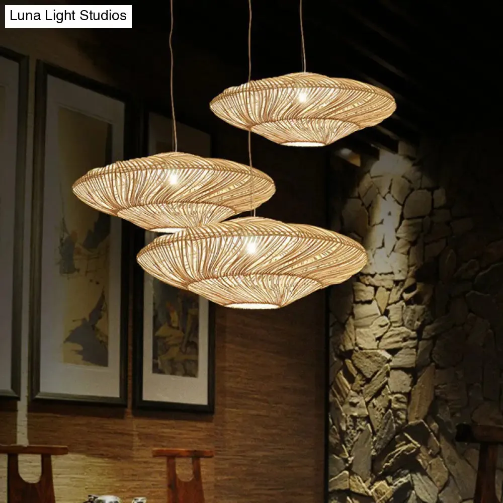 Handcrafted Minimalist Rattan Pendant Ceiling Light - Wood Suspension Lighting for Restaurants