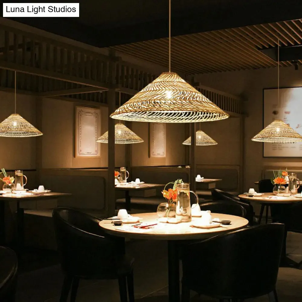 Handcrafted Minimalist Rattan Pendant Ceiling Light - Wood Suspension Lighting for Restaurants