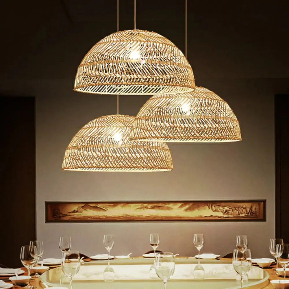 Handcrafted Minimalist Rattan Pendant Ceiling Light - Wood Suspension Lighting for Restaurants