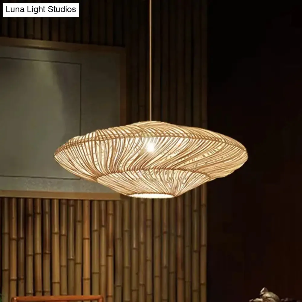 Handcrafted Minimalist Rattan Pendant Ceiling Light - Wood Suspension Lighting for Restaurants