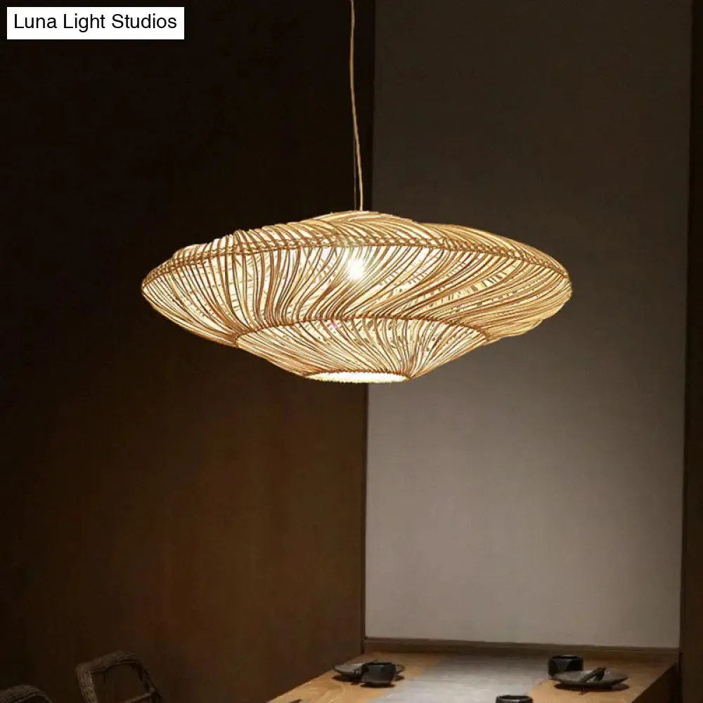 Handcrafted Minimalist Rattan Pendant Ceiling Light - Wood Suspension Lighting for Restaurants