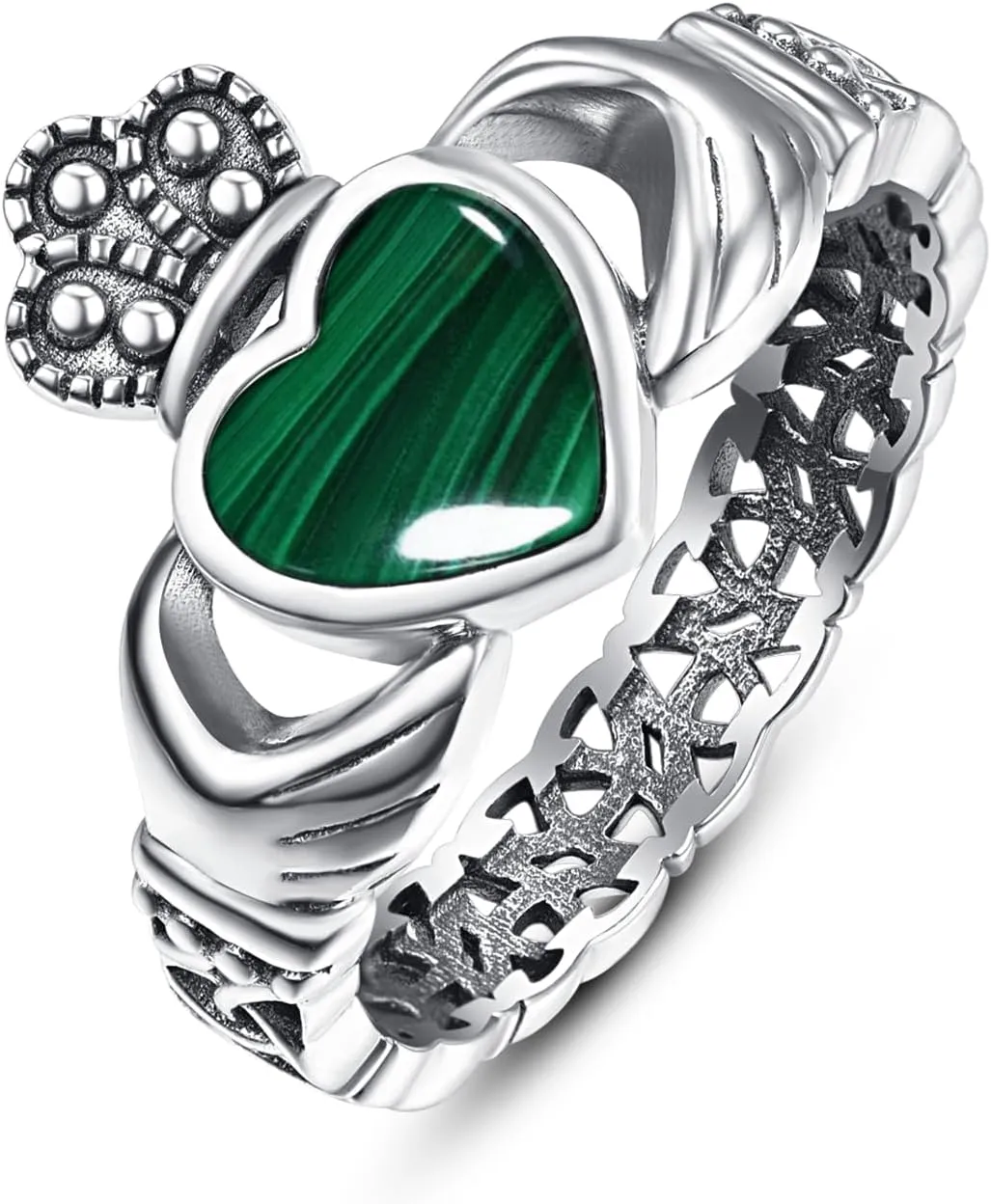 Heart Turquoise/Malachite/Black Onyx Claddagh Rings 925 Sterling Silver Celtic Knot Ring Turquoise Rings for Women Engagement Ring Irish Jewelry Gifts Size 6-9