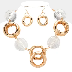 iLLASPARKZ Clear Disco Ball Open Circle Metal Link Statement Necklace