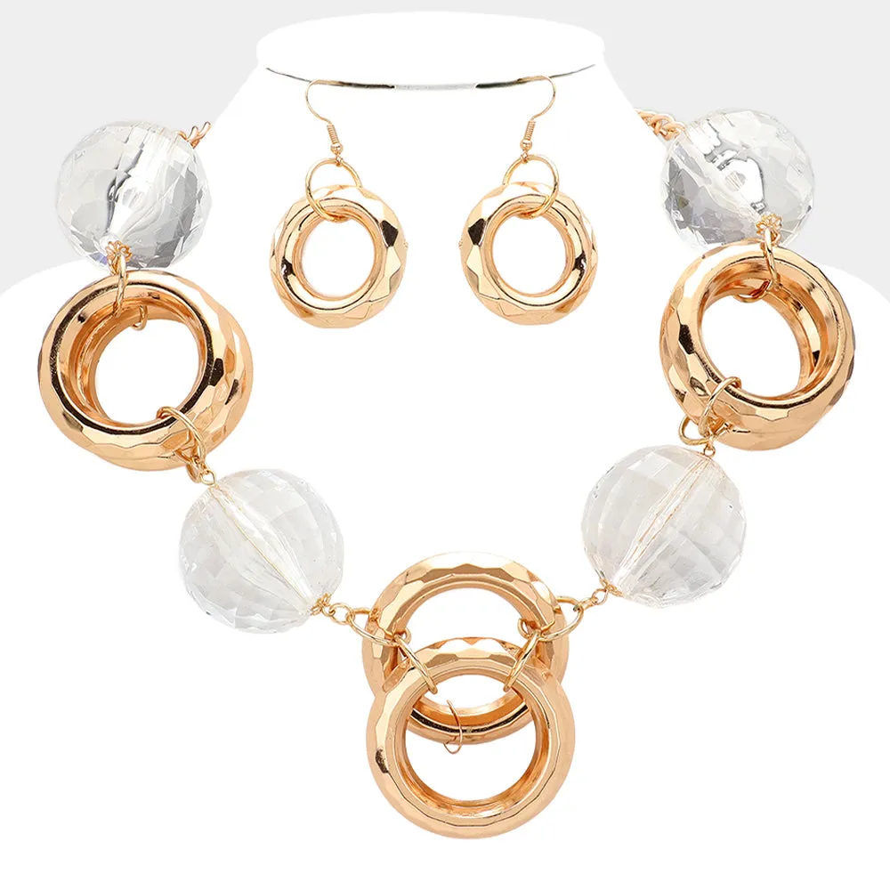 iLLASPARKZ Clear Disco Ball Open Circle Metal Link Statement Necklace