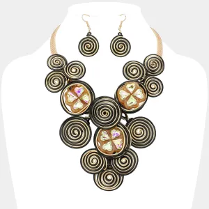 iLLASPARKZ Clover Stone Cluster Pointed Metal Coil Round Embellished Statement Necklace