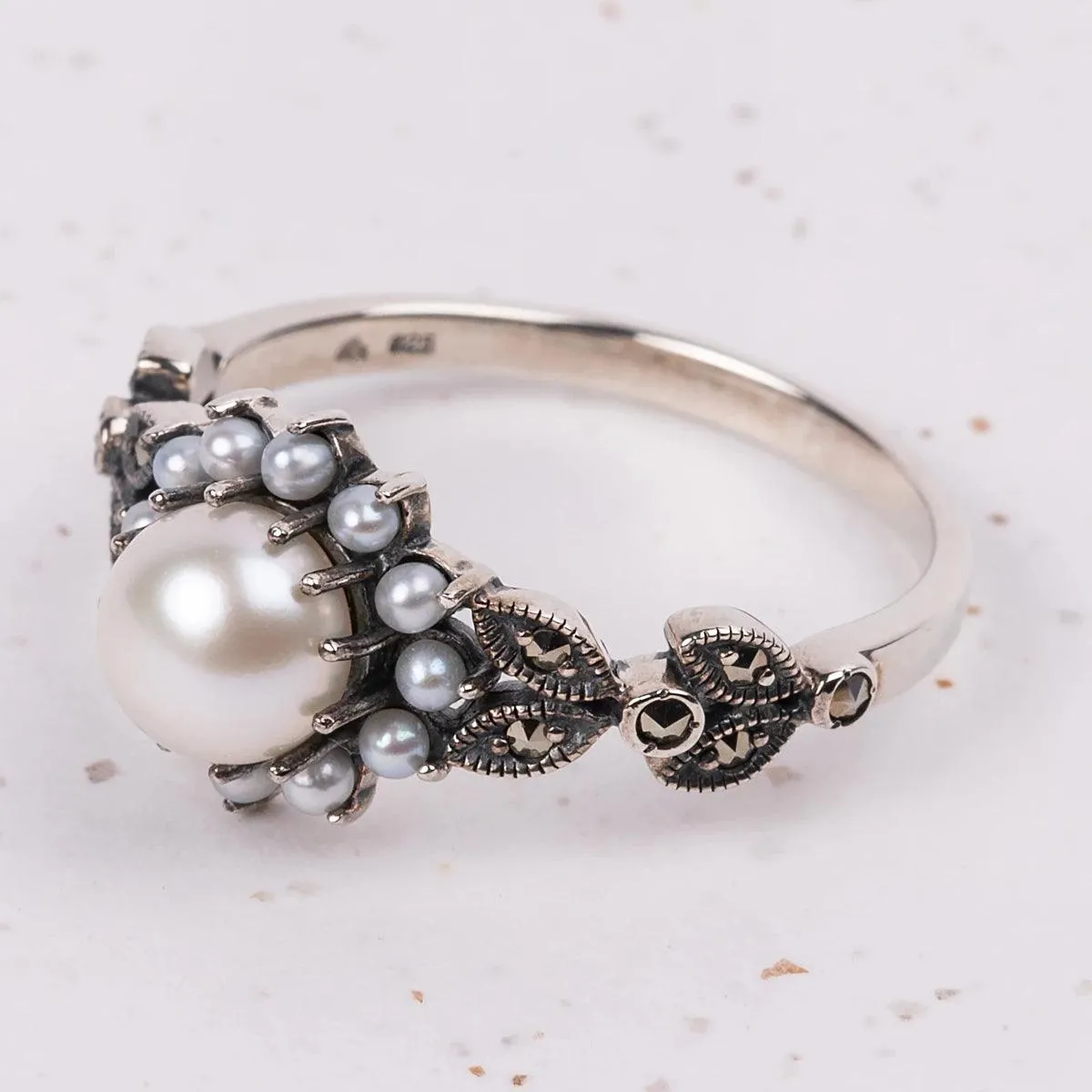 Jane Austen Dashwood ring - Silver, Marcasite and Pearl