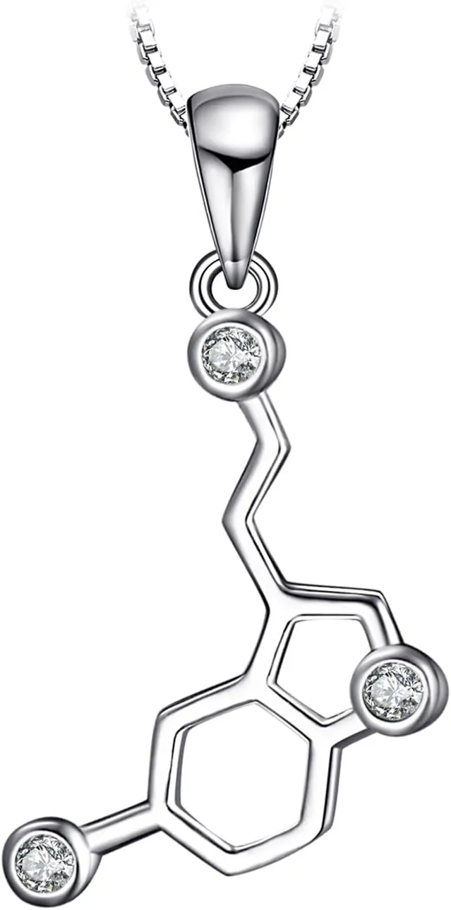JewelryPalace Serotonin Molecule Cubic Zirconia Pendant Necklace for Women, 14k White Yellow Rose Gold Plated 925 Sterling Silver Necklace for Her, Fashion Jewelry Gift for Women 18 Inches Chain