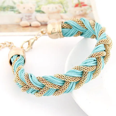 Korean Fashion Elegant Ladies Simple Wild Metal Chain Rope Genuine Leather Braided Bracelets Accessories for Women