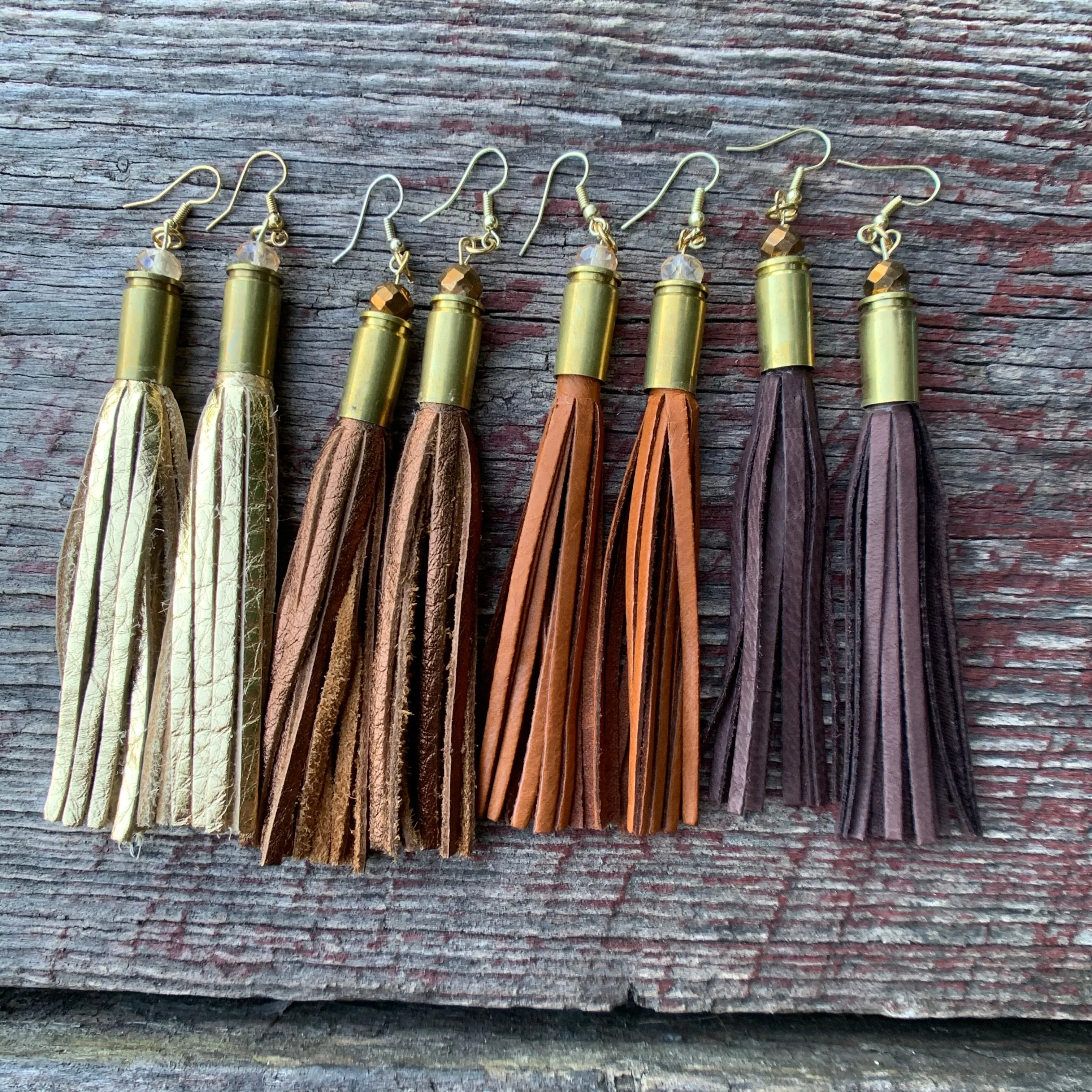 Leather Tassel Bullet Casing Earrings