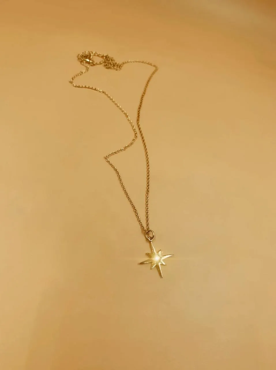 Medium Pointed Star Pendant Brass Necklace