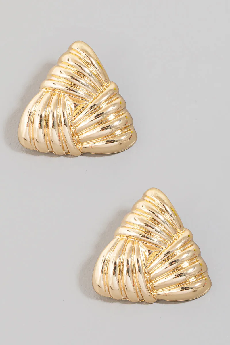 Metallic Triangular Knot Stud Earrings, Gold