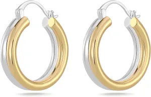 Milan Chiva 14K Gold Hoop Earrings for Women, Plated Chunky Earrings Glitter Sparkle Huggie Dainty Hypoallergenic Hoop Earrings for Womens Jewelry