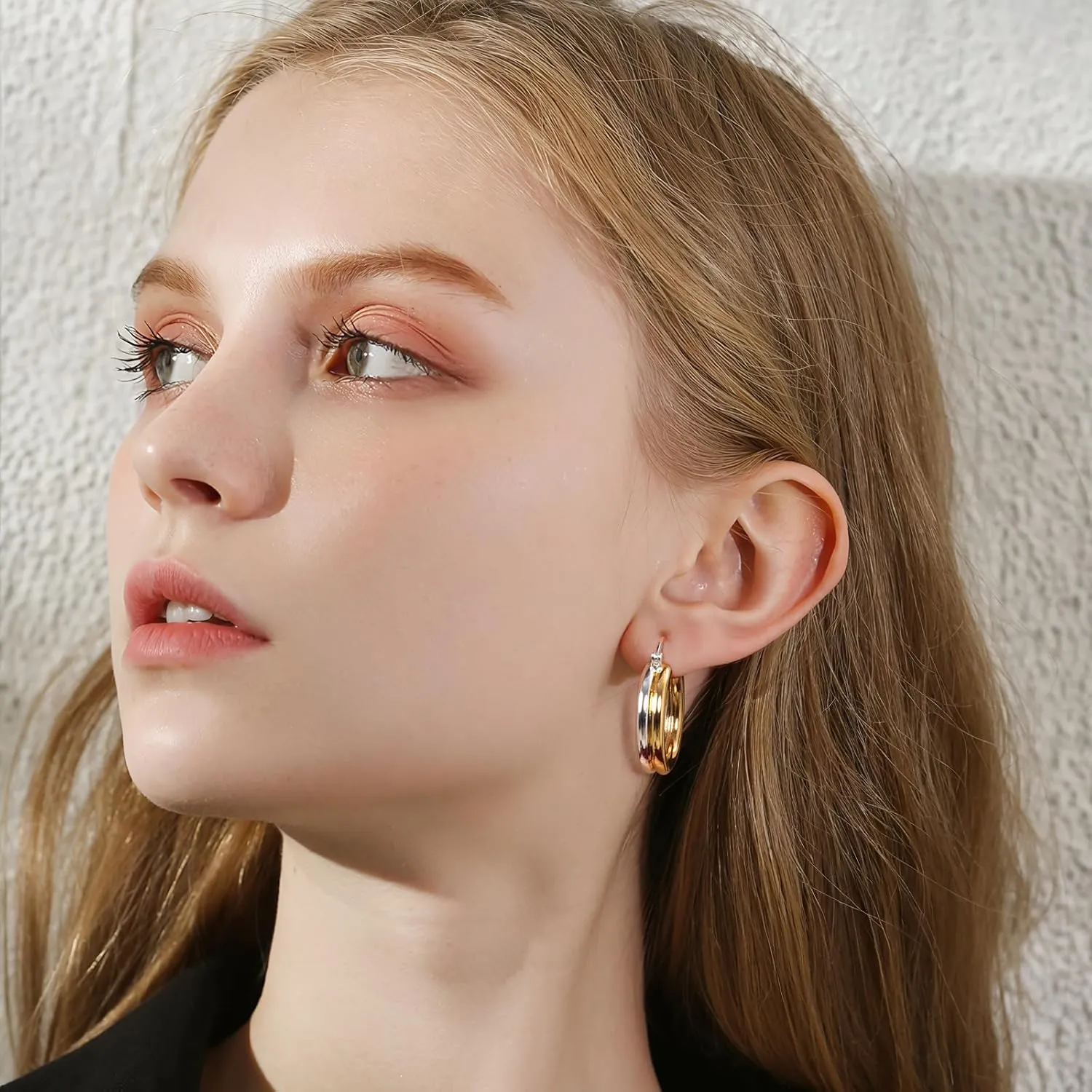 Milan Chiva 14K Gold Hoop Earrings for Women, Plated Chunky Earrings Glitter Sparkle Huggie Dainty Hypoallergenic Hoop Earrings for Womens Jewelry