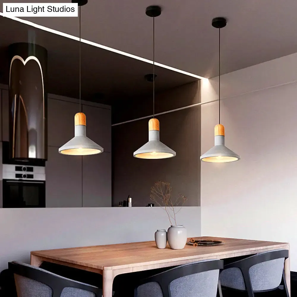 Minimalist Funnel Pendant Light in Grey - Cement Finish - Perfect for Dining Room - Includes 1 Bulb
