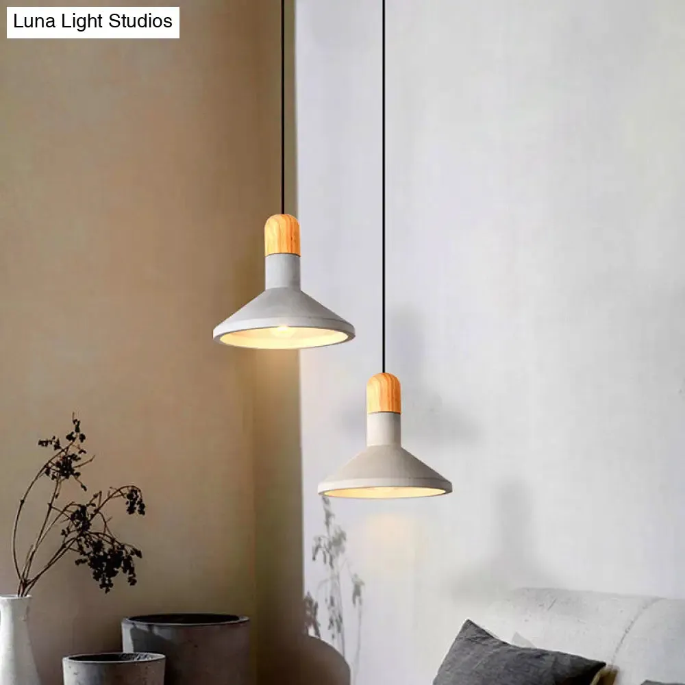 Minimalist Funnel Pendant Light in Grey - Cement Finish - Perfect for Dining Room - Includes 1 Bulb
