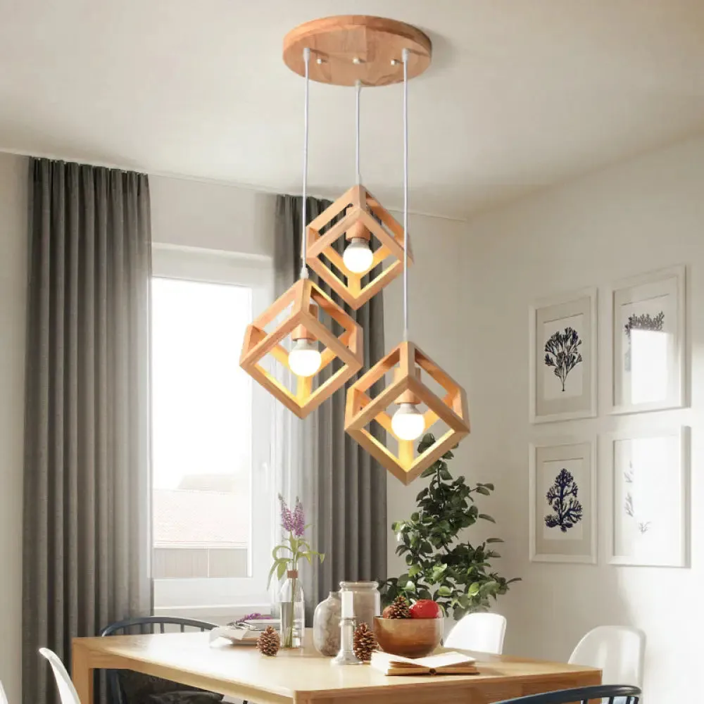 Minimalist Geometric Wood Pendant Light with Multi Ceiling Bulbs - Ideal for Dining Room
