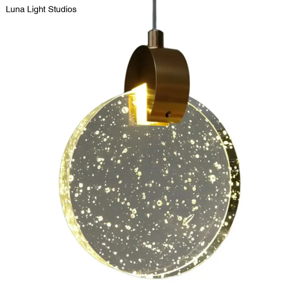 Minimalist LED Gold Ceiling Light with Clear Crystal Glass Panel - Elegant Suspended Lighting Fixture