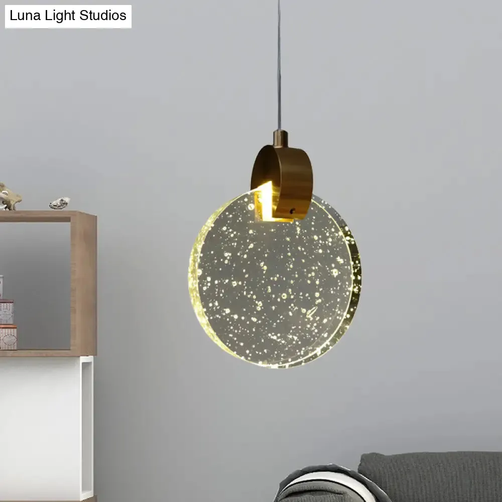 Minimalist LED Gold Ceiling Light with Clear Crystal Glass Panel - Elegant Suspended Lighting Fixture