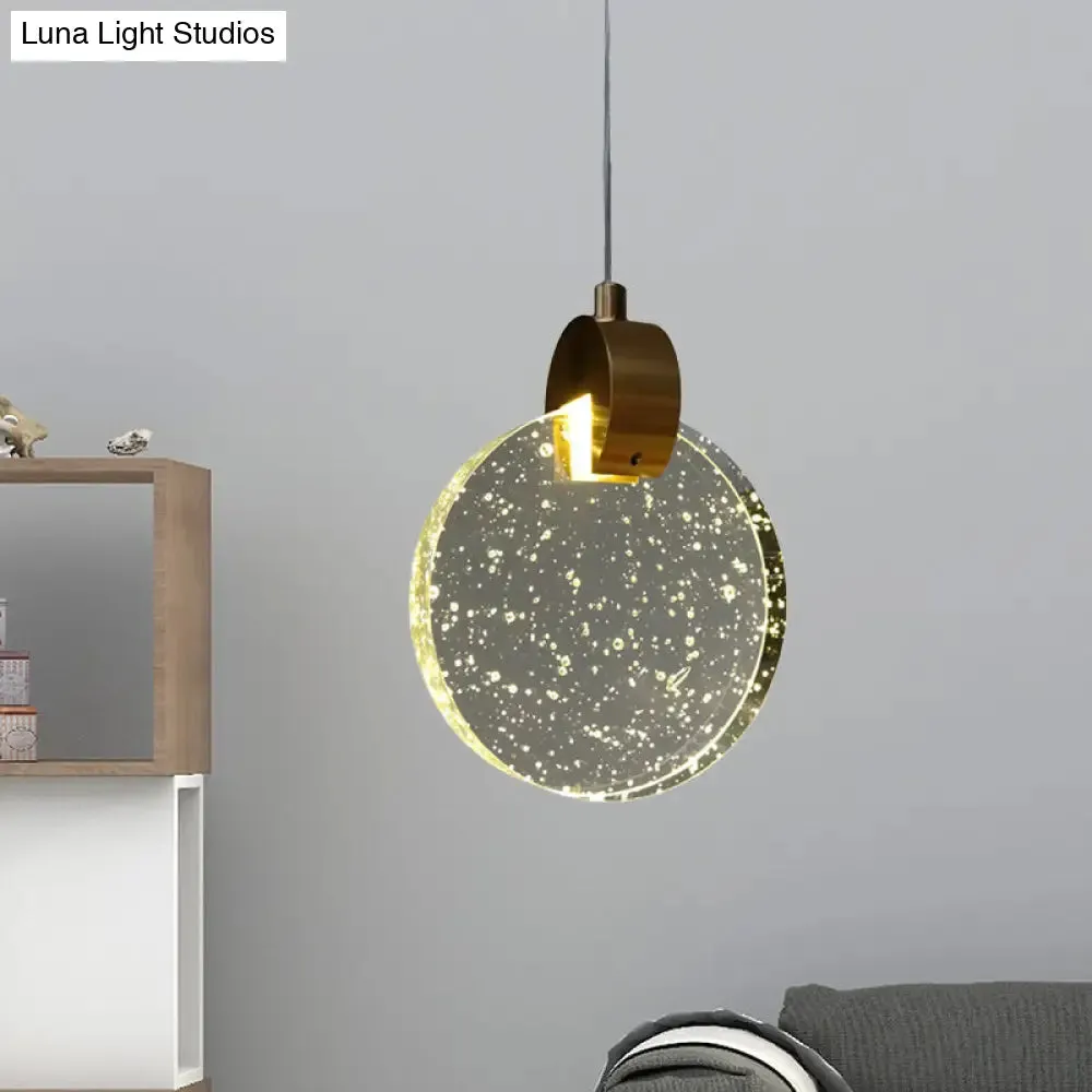 Minimalist LED Gold Ceiling Light with Clear Crystal Glass Panel - Elegant Suspended Lighting Fixture