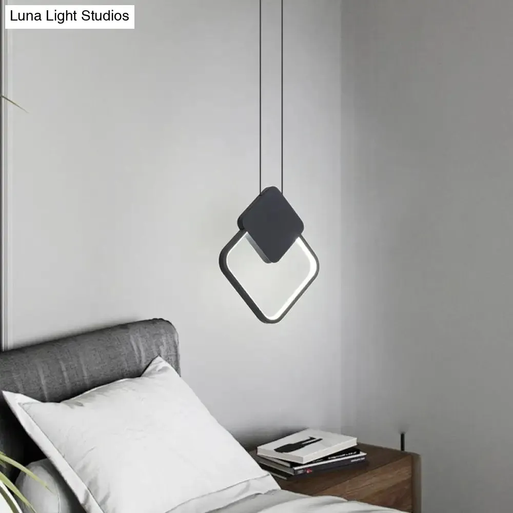 Minimalist LED Pendant Bedroom Lamps – Black Metal Ring Design