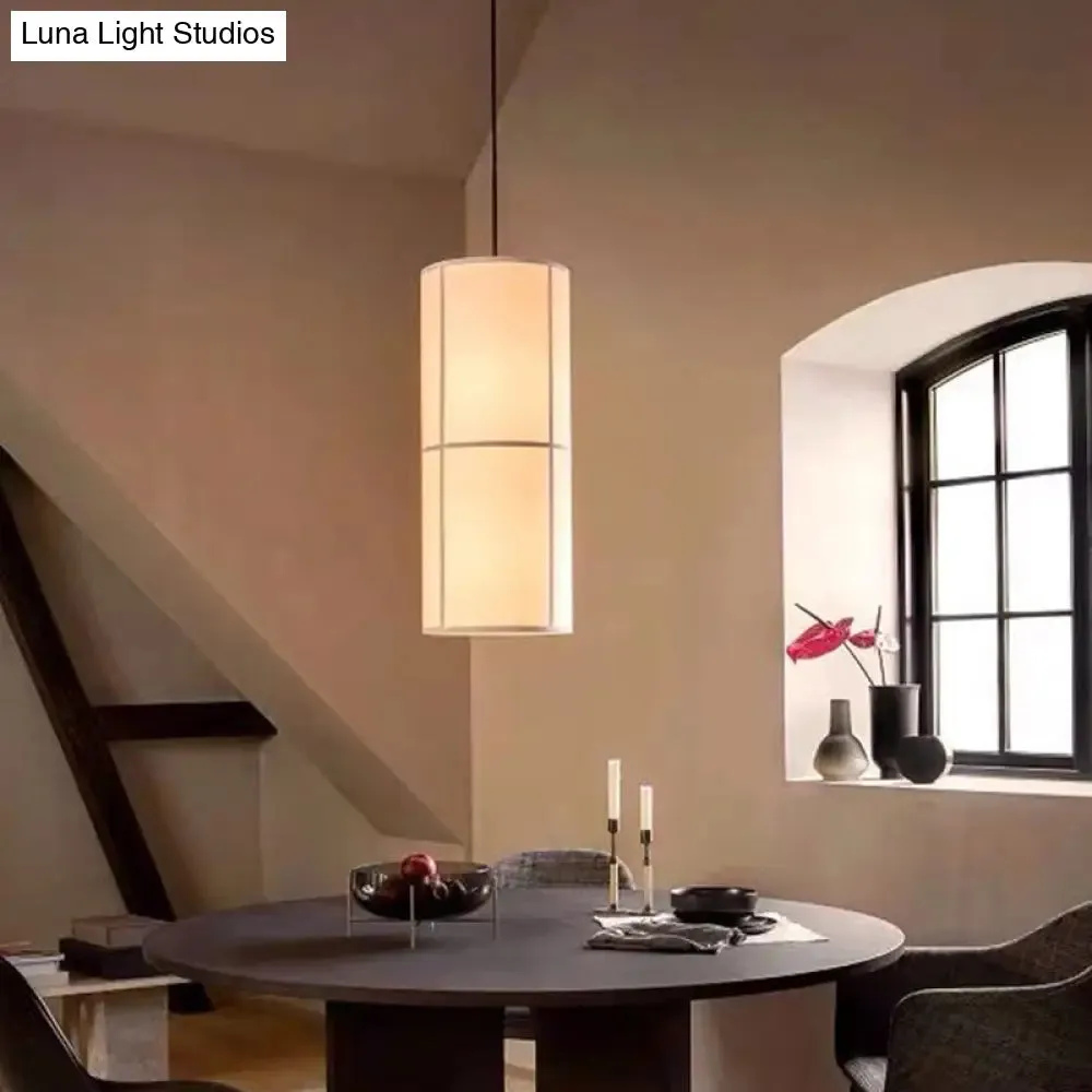 Minimalist White Cylindrical Suspension Lamp - 1 Head Fabric Ceiling Pendant for Dining Room