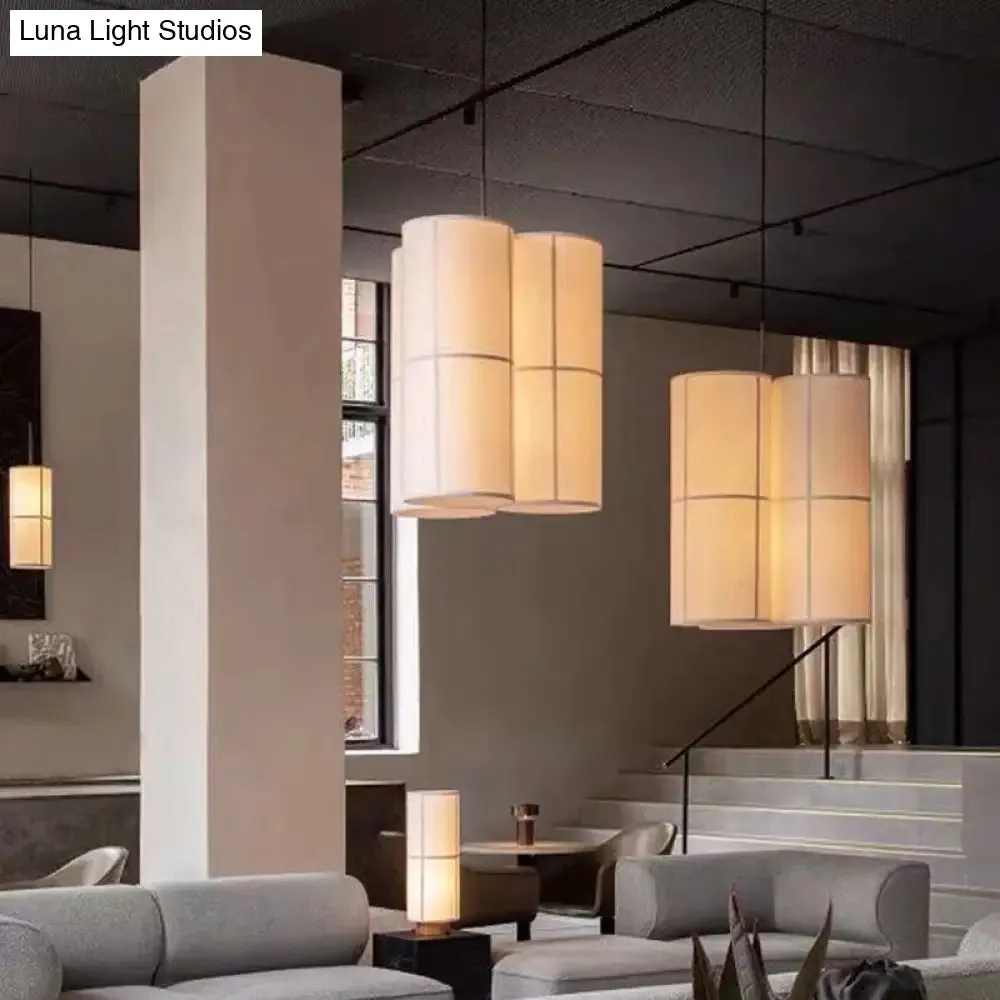 Minimalist White Cylindrical Suspension Lamp - 1 Head Fabric Ceiling Pendant for Dining Room