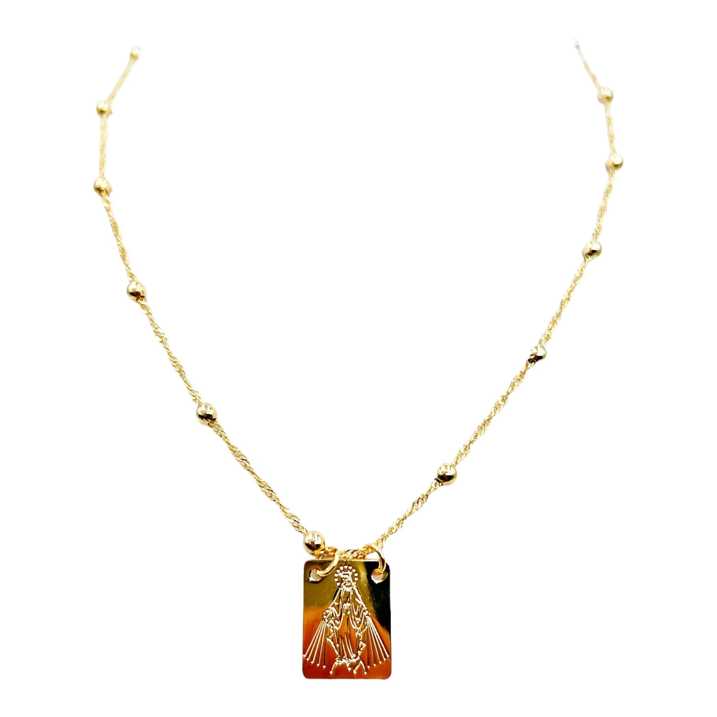 Miraculous Virgin Medal Scapular Necklace 17 inches Chain