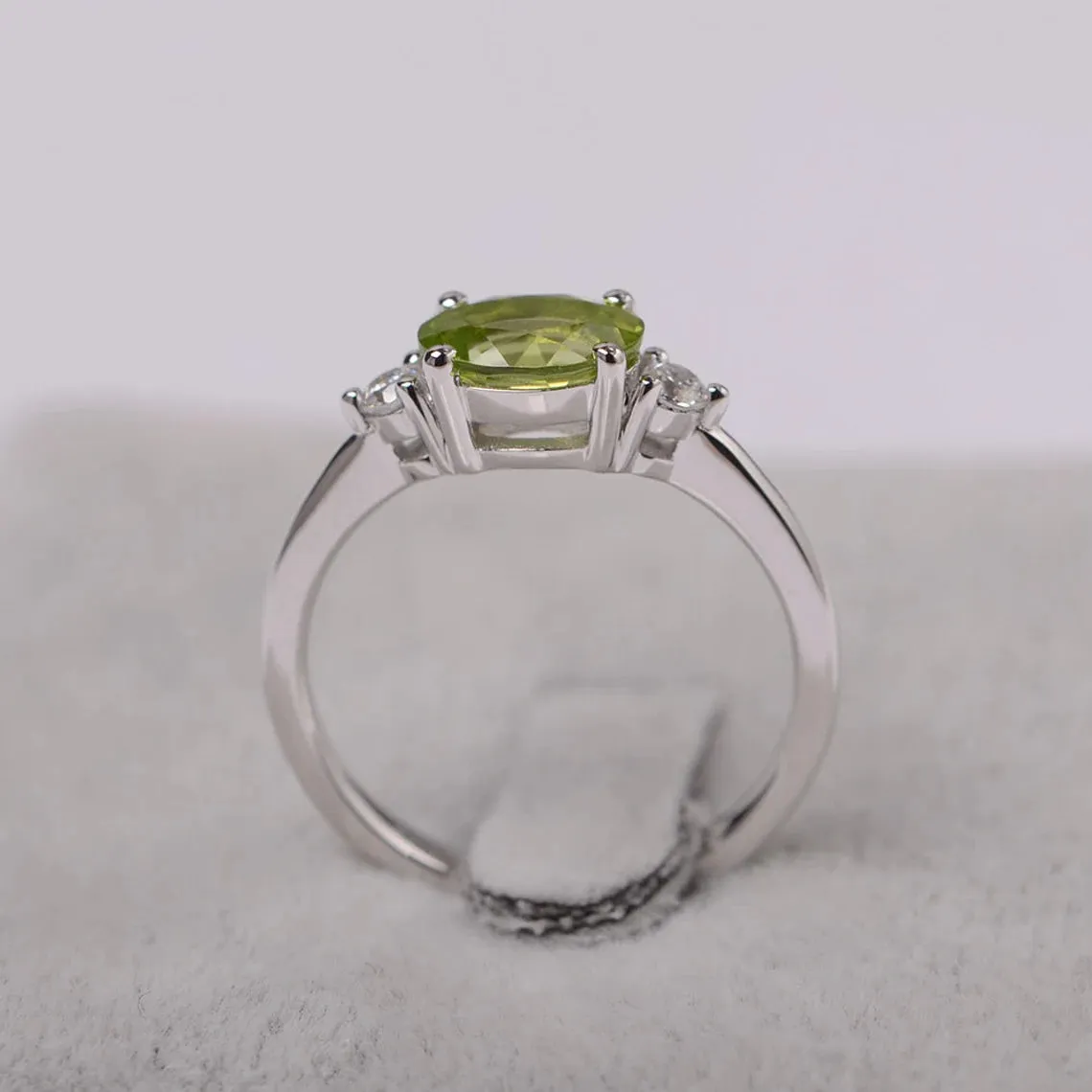 Natural Oval Cut Peridot Engagement Ring - 925 Sterling Silver Ring