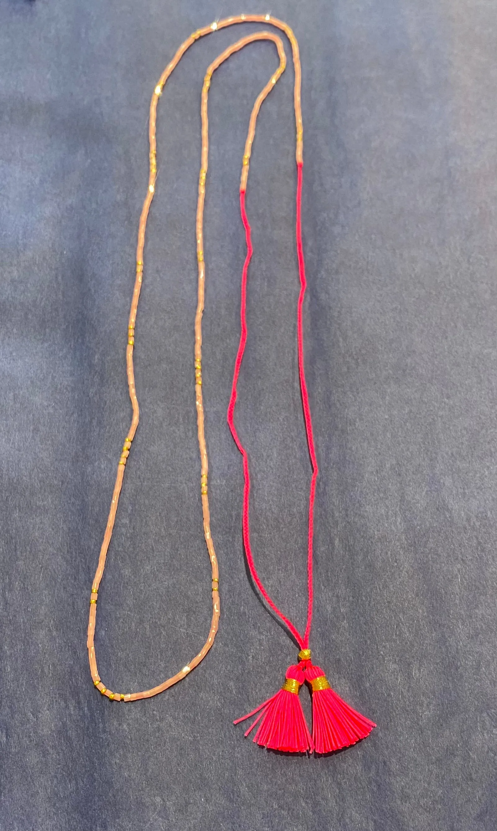 Neon Pink Beaded Tassel Necklace
