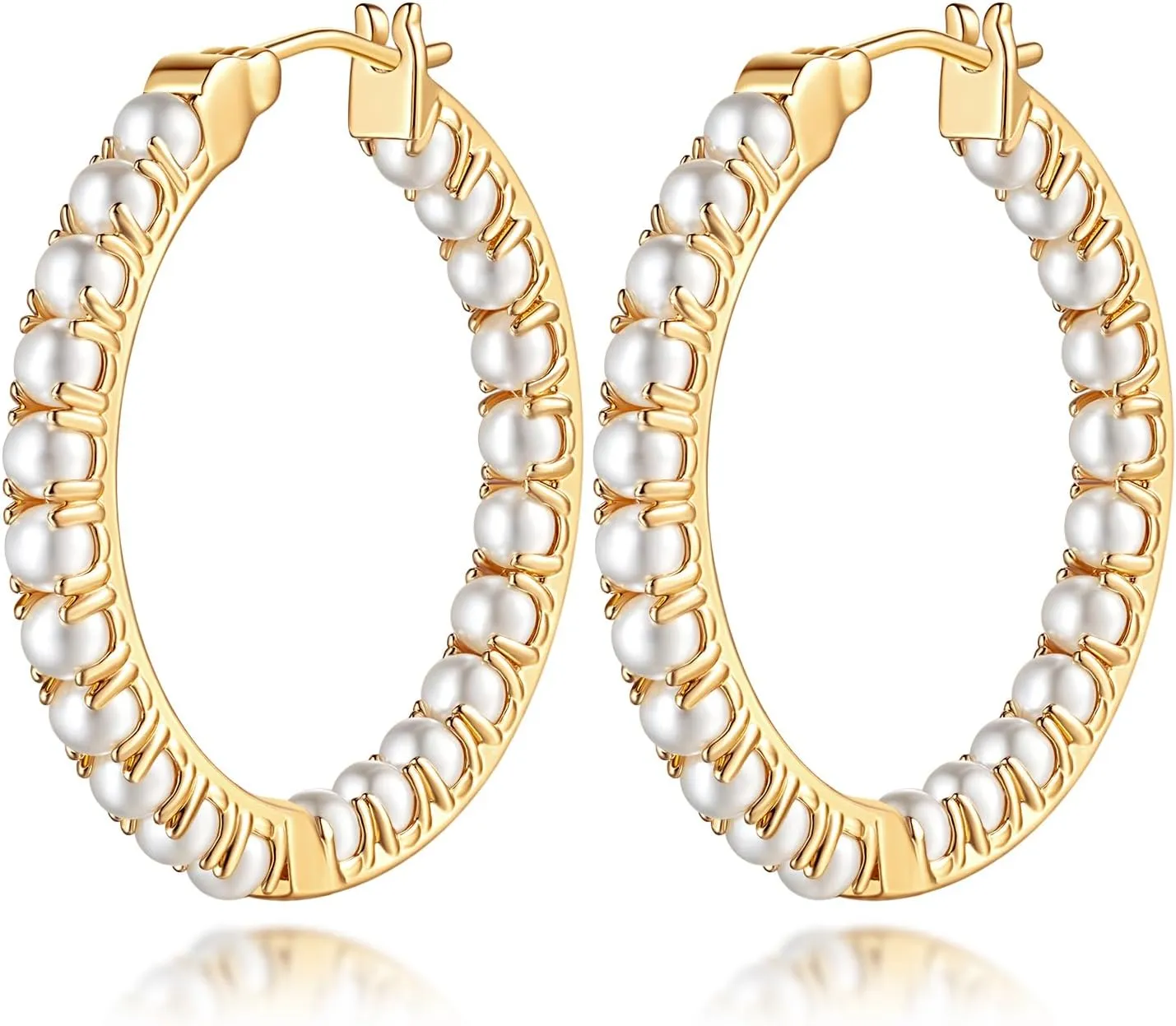 Pearl Earrings for Women Gold Pearl Earrings Hoop Earring for Women 14K Gold Hoop Earring Huggie Hoops 20/30mm