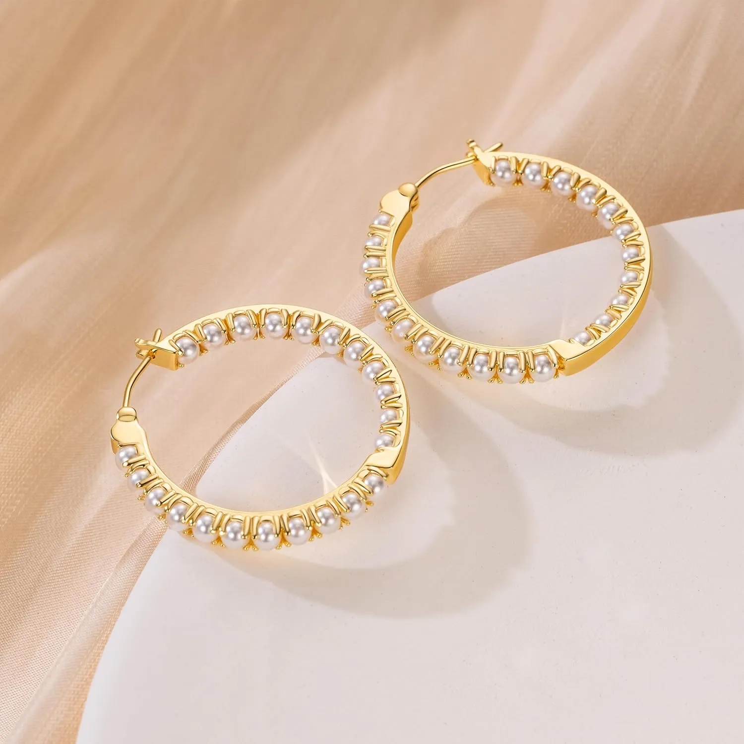 Pearl Earrings for Women Gold Pearl Earrings Hoop Earring for Women 14K Gold Hoop Earring Huggie Hoops 20/30mm