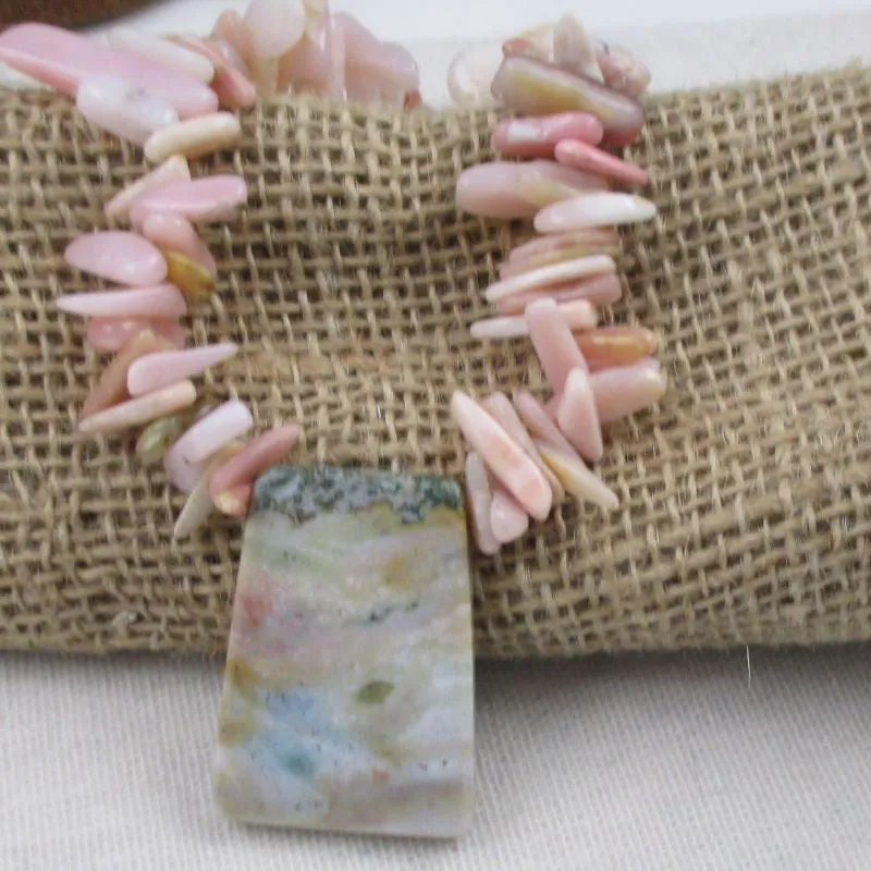 Pink Opal Collar Beaded Necklace with Gemstone Pendant