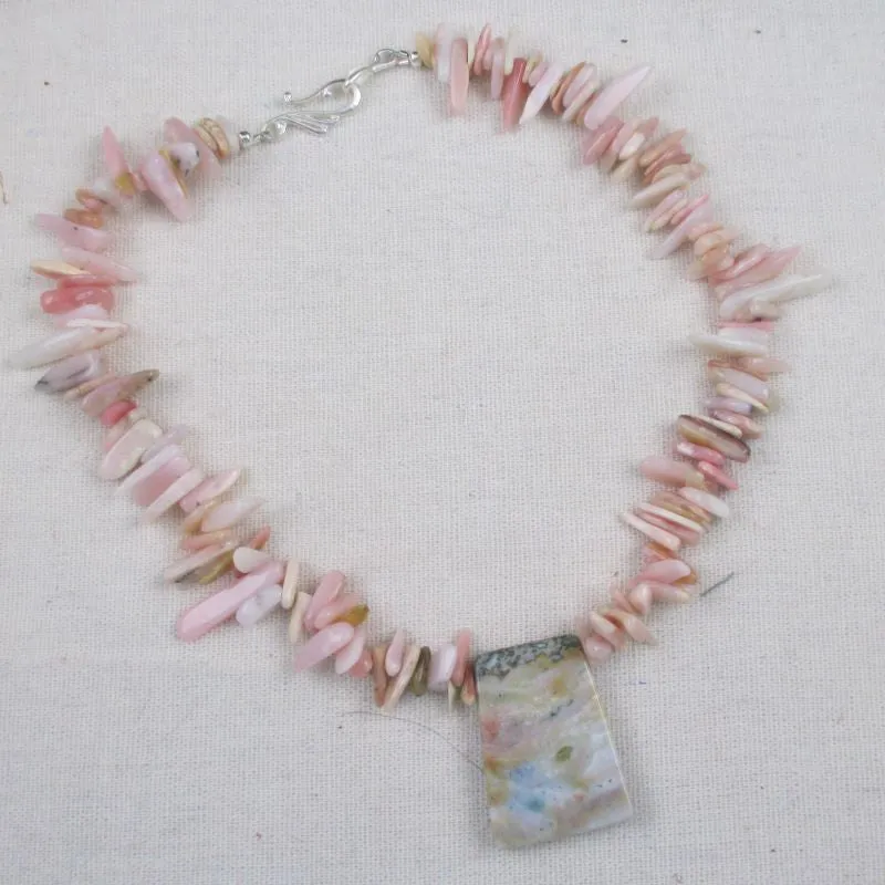 Pink Opal Collar Beaded Necklace with Gemstone Pendant