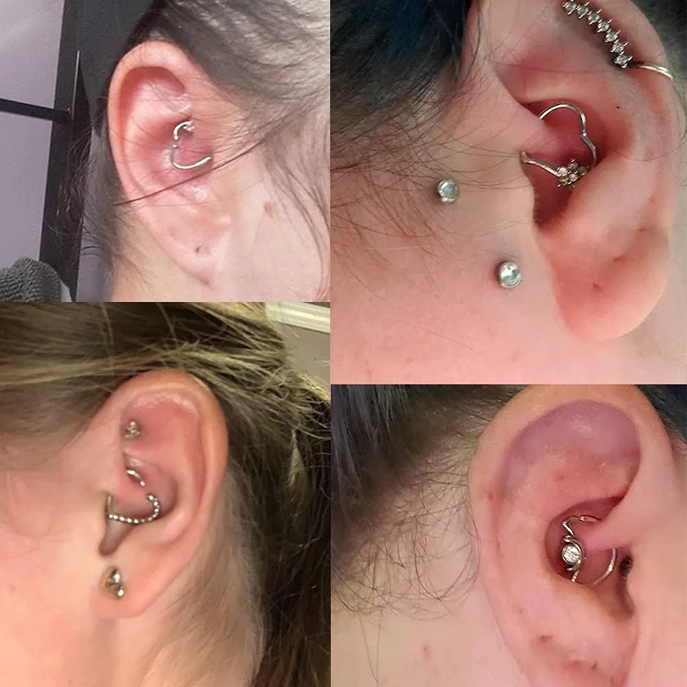 QWALIT 16g 20g Daith Earrings Heart Moon Daith Piercing Jewelry for Women Tragus Hoop Surgical Steel Helix Cartilage Earring Hoop CZ Small Hoop Earring Silver Rose Gold