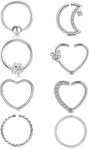 QWALIT 16g 20g Daith Earrings Heart Moon Daith Piercing Jewelry for Women Tragus Hoop Surgical Steel Helix Cartilage Earring Hoop CZ Small Hoop Earring Silver Rose Gold