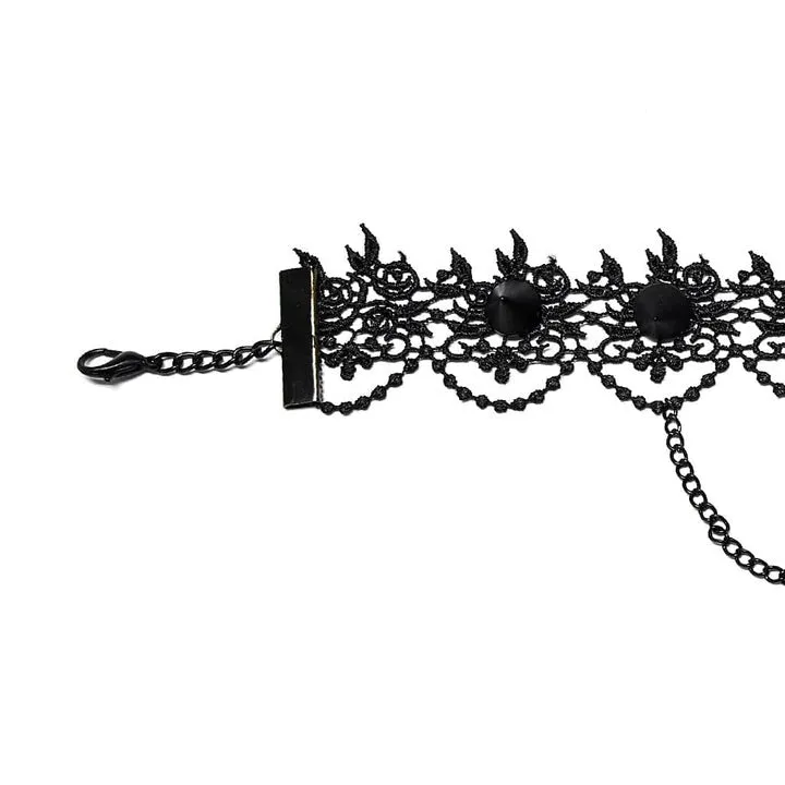 Red Death Floral Choker With Bird Skull Brooch