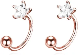 Reffeer Solid 925 Sterling Silver Star Half Hoop Earrings Open Huggie Hoops for Women Teens CZ Star Hoop Earrings Ball Cuffs