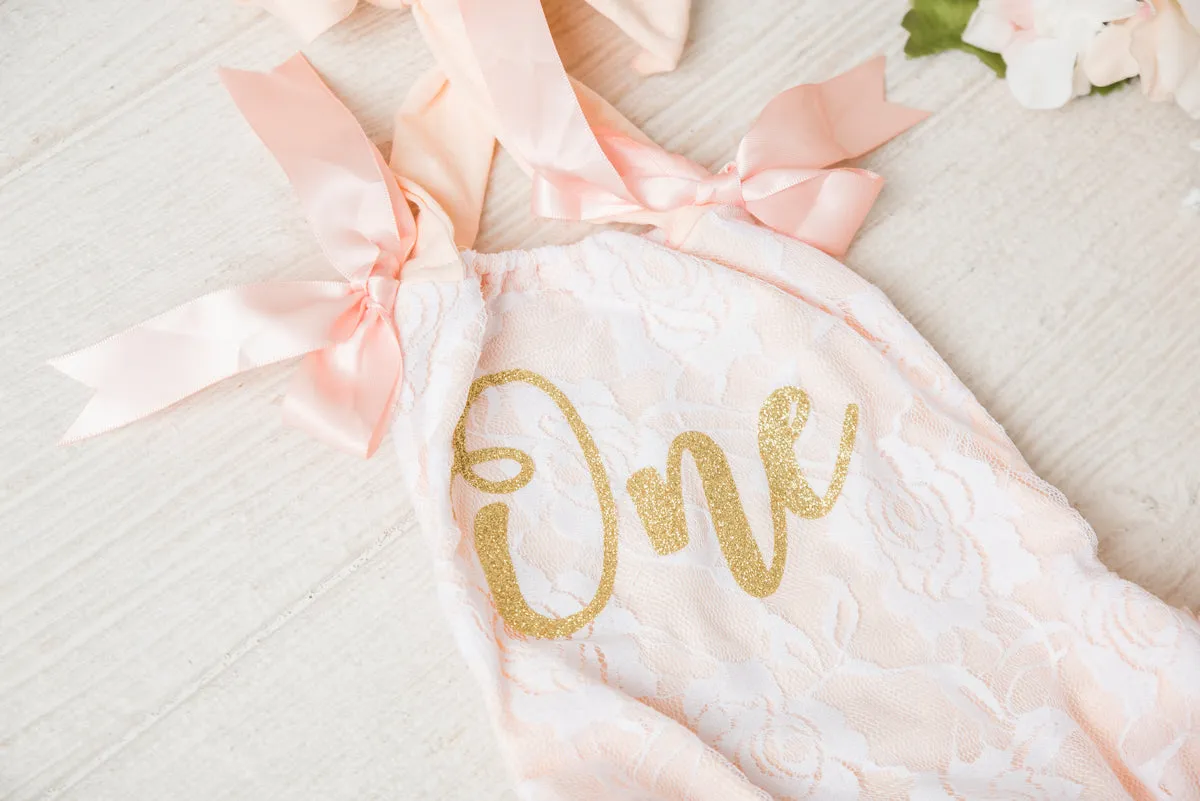 RESTOCKED - Peach Lace Vintage Tutu Romper