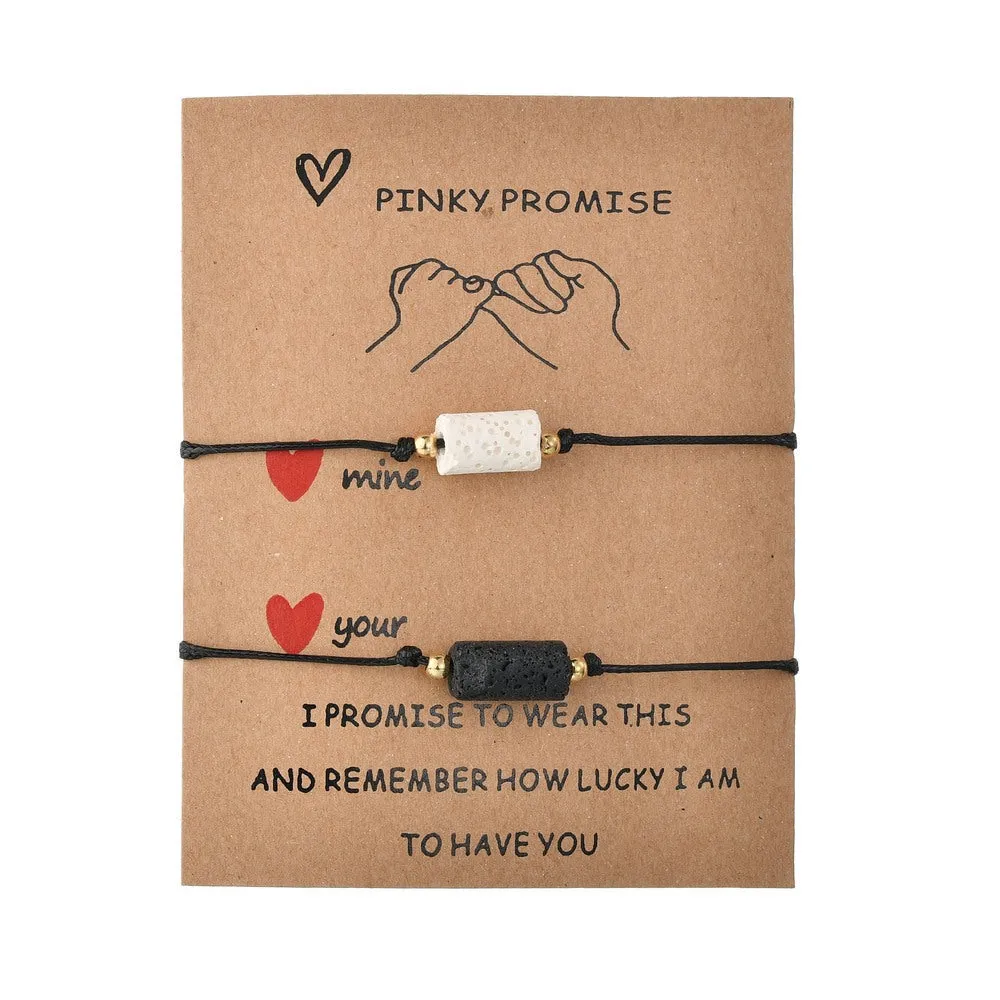 Simple Retro Round Bead Wax Thread Woven Couple Card Bracelet