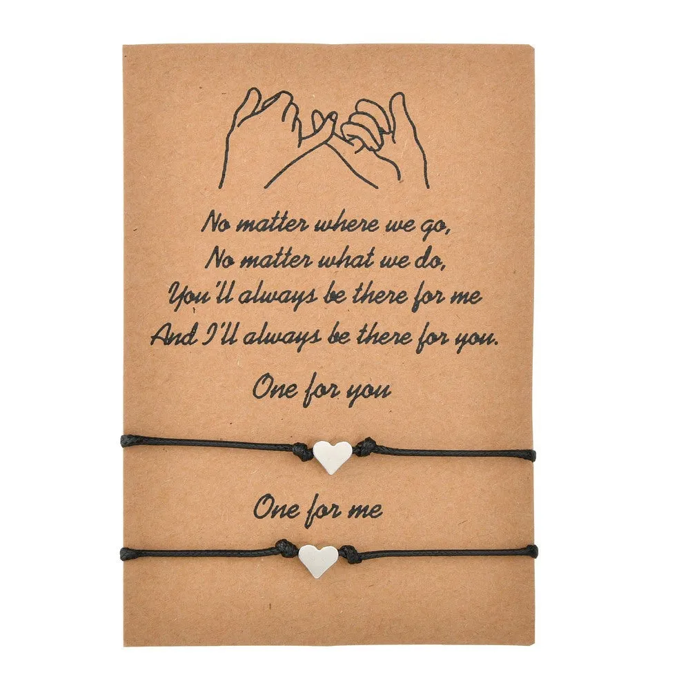 Simple Retro Round Bead Wax Thread Woven Couple Card Bracelet