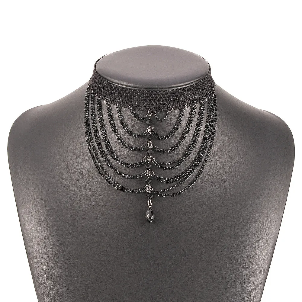 Sirona Phantom - Gothic Lace & Crystal Choker by The Nevermore
