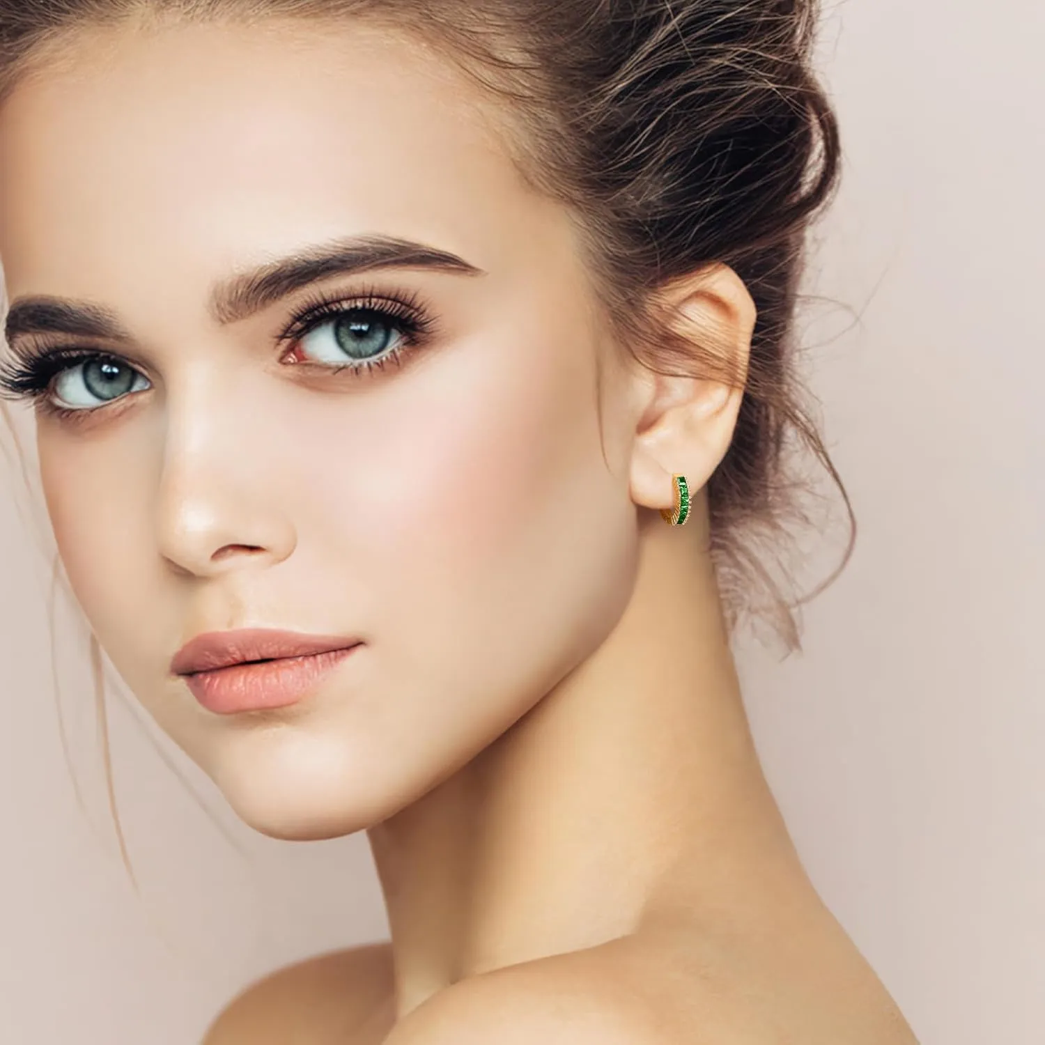 Small Gold Hoop Earrings for Women 14K Real Gold Plated Mini Cartilage Hypoallergenic Cubic Zirconia Birthstone Gold Huggie Earrings for Women