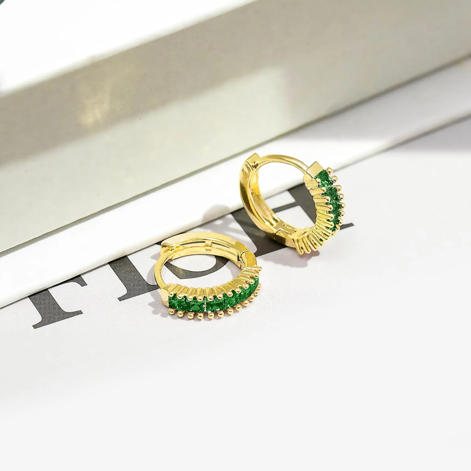Small Gold Hoop Earrings for Women 14K Real Gold Plated Mini Cartilage Hypoallergenic Cubic Zirconia Birthstone Gold Huggie Earrings for Women