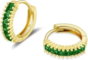 Small Gold Hoop Earrings for Women 14K Real Gold Plated Mini Cartilage Hypoallergenic Cubic Zirconia Birthstone Gold Huggie Earrings for Women
