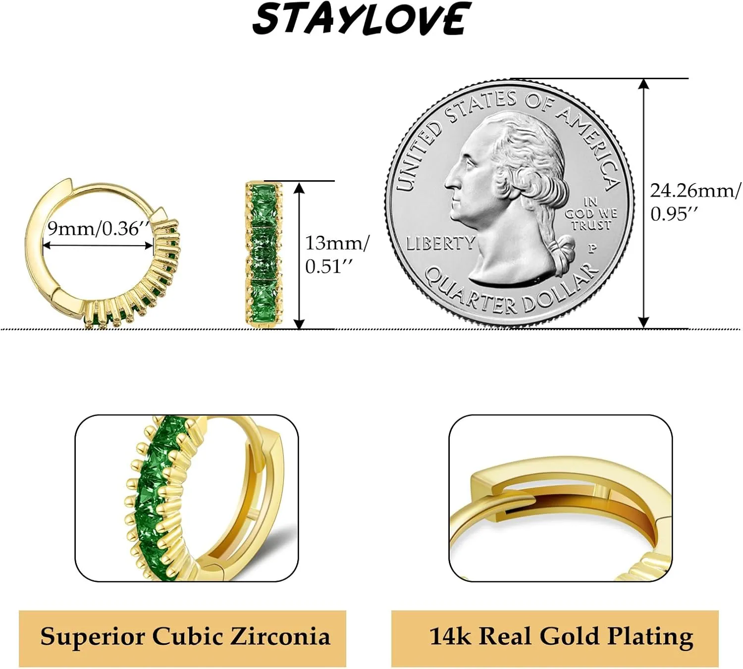 Small Gold Hoop Earrings for Women 14K Real Gold Plated Mini Cartilage Hypoallergenic Cubic Zirconia Birthstone Gold Huggie Earrings for Women
