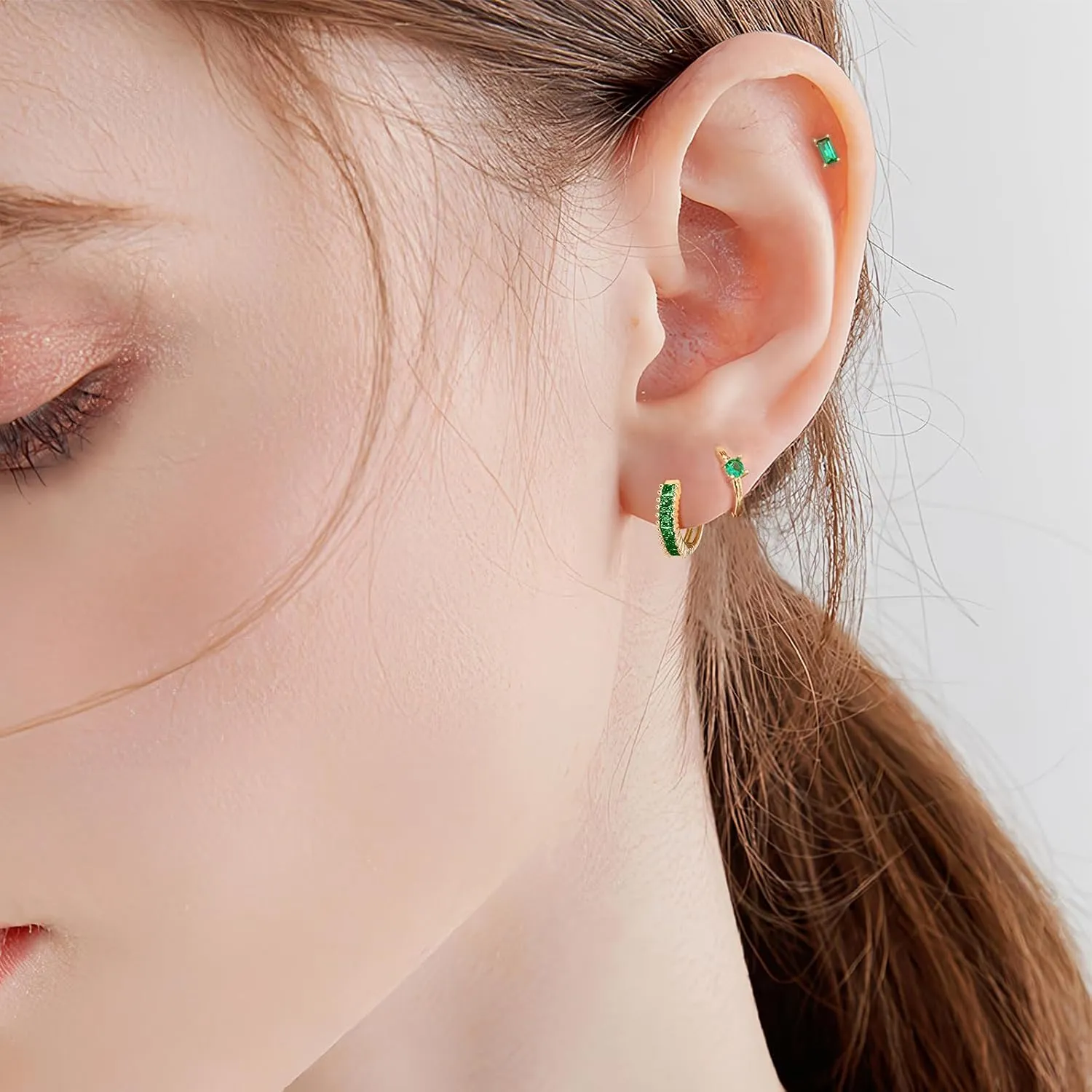 Small Gold Hoop Earrings for Women 14K Real Gold Plated Mini Cartilage Hypoallergenic Cubic Zirconia Birthstone Gold Huggie Earrings for Women