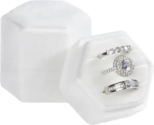 Sovia Velvet Hexagon Ring Box - 3 Slots for Wedding, Engagement, Proposal - Premium Jewelry Case for Bridal Photo