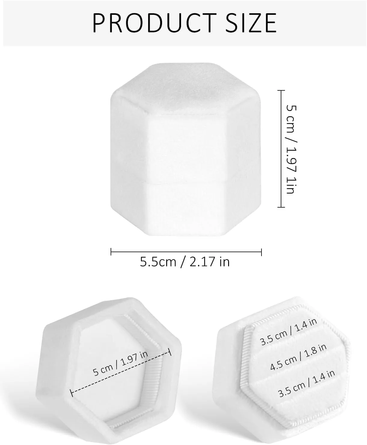 Sovia Velvet Hexagon Ring Box - 3 Slots for Wedding, Engagement, Proposal - Premium Jewelry Case for Bridal Photo