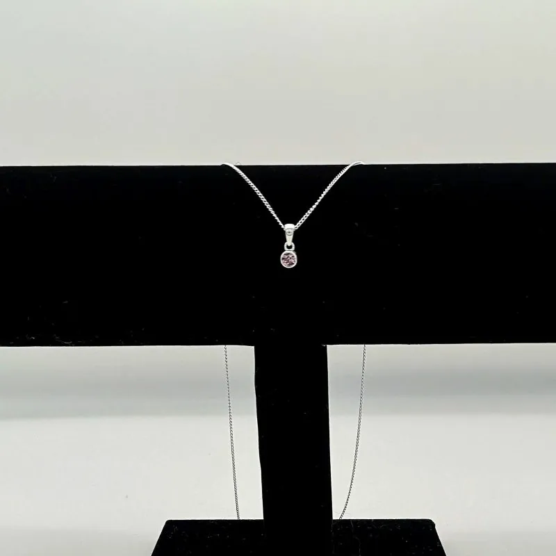 Sterling Silver 4mm Pink CZ Pendant (June)