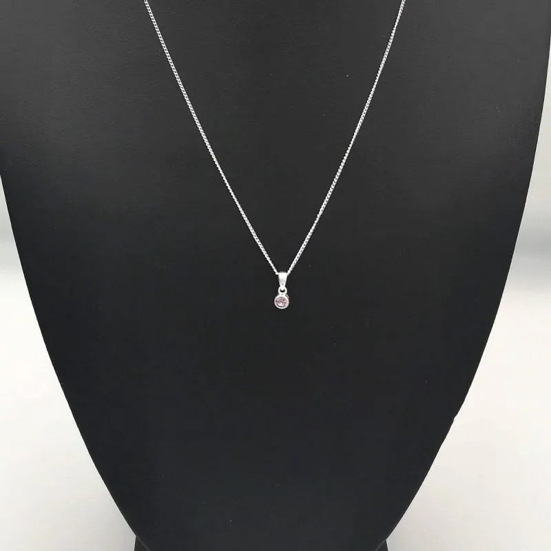 Sterling Silver 4mm Pink CZ Pendant (June)